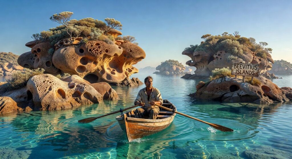 rowing a boat at the beevitius islands