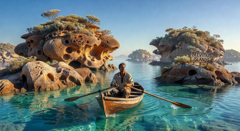 rowing a boat at the beevitius islands